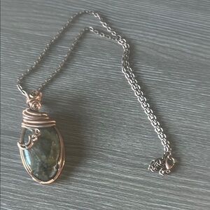 Green and Silver Artistic Wire-Wrapped Necklace